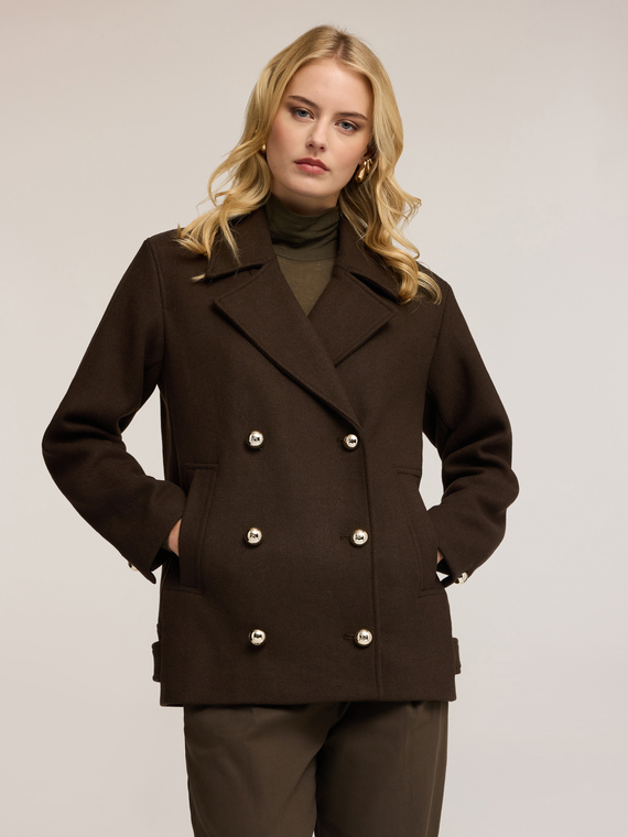 Manteau croisé en drap de laine mélangée