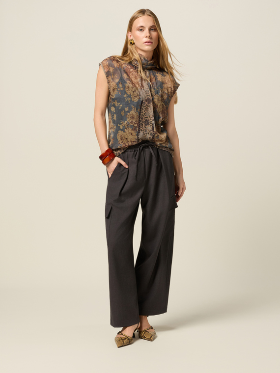 Pantalon cargo en polyester teint en fil