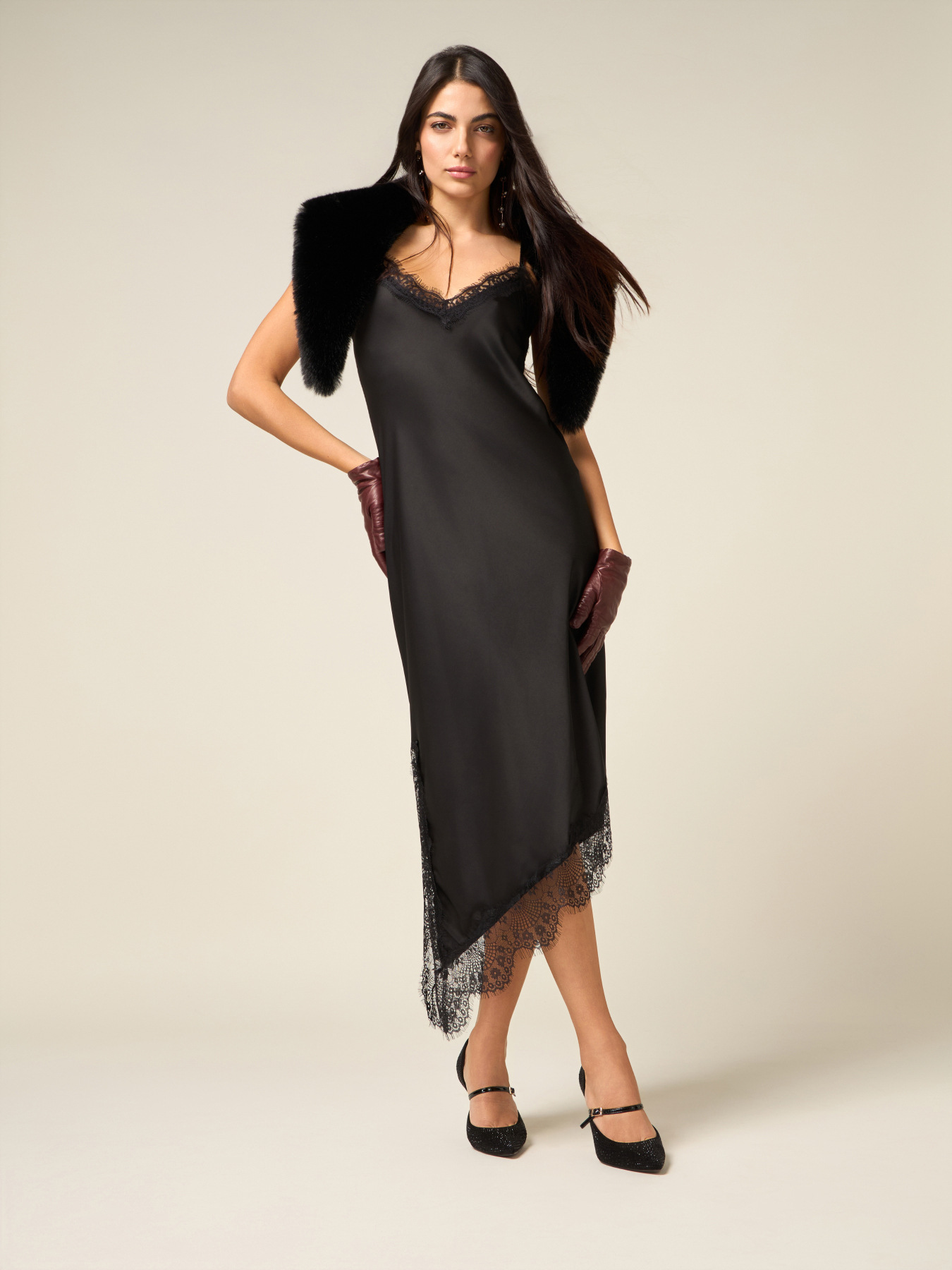 Vestito lingerie in raso e pizzo image number 3