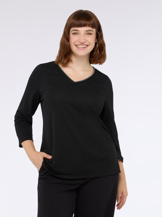 Lurex jersey V-neck T-shirt