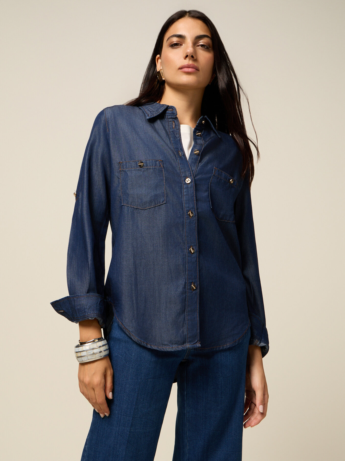 Camicia in tencel effetto denim image number 0