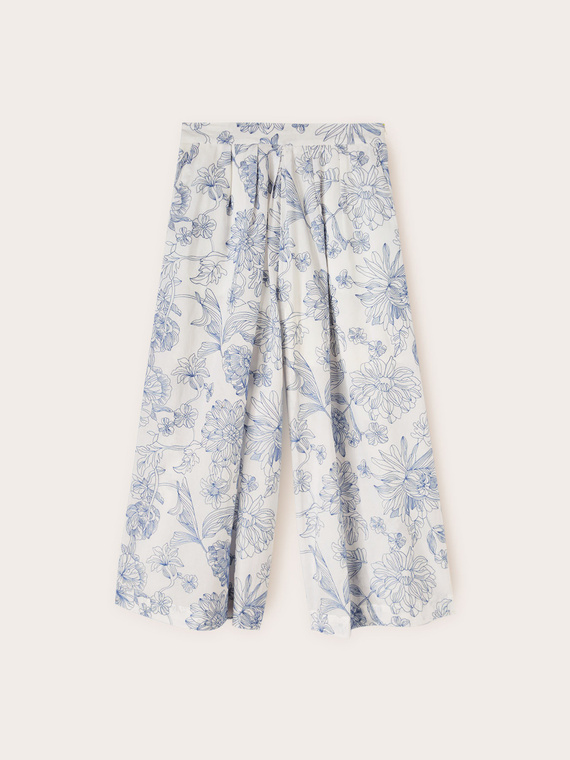 Cropped-Baumwollhose mit Blumenstickerei