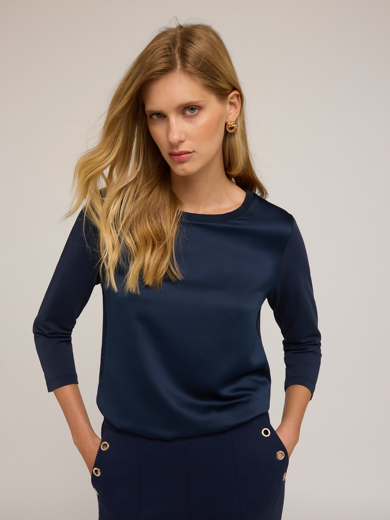 Basic two-material T-shirt image number 0