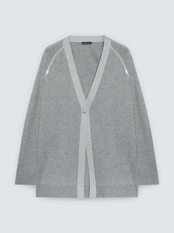 Cardigan in maglia fine con applicazioni crystal