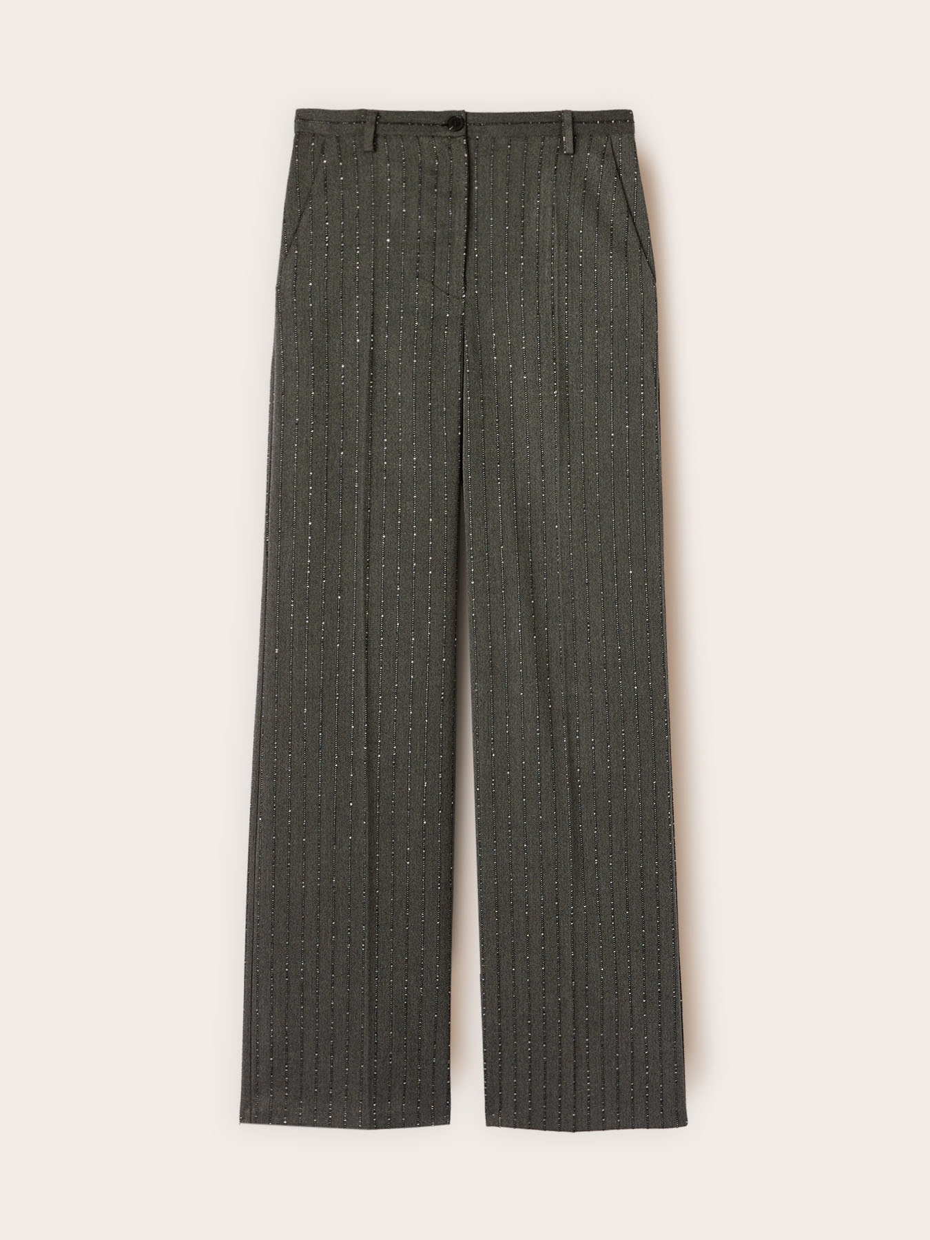 Pinstripe palazzo pants with micro sequins image number 4
