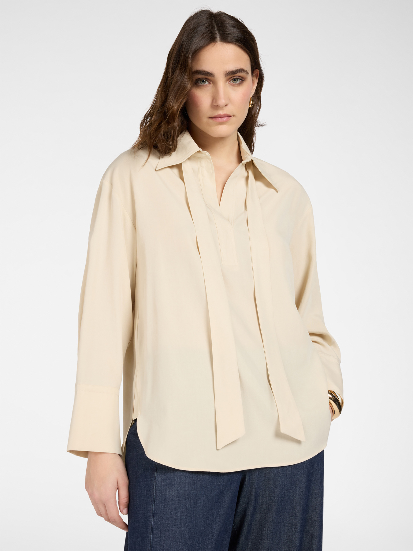 Linen blend shirt with sash image number 0