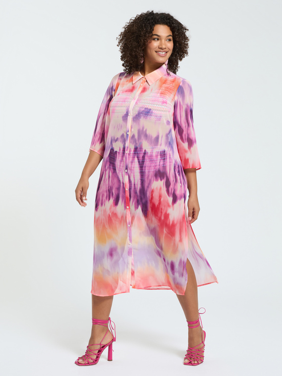 Hemdblusenkleid aus Georgette mit Tie-Dye-Muster