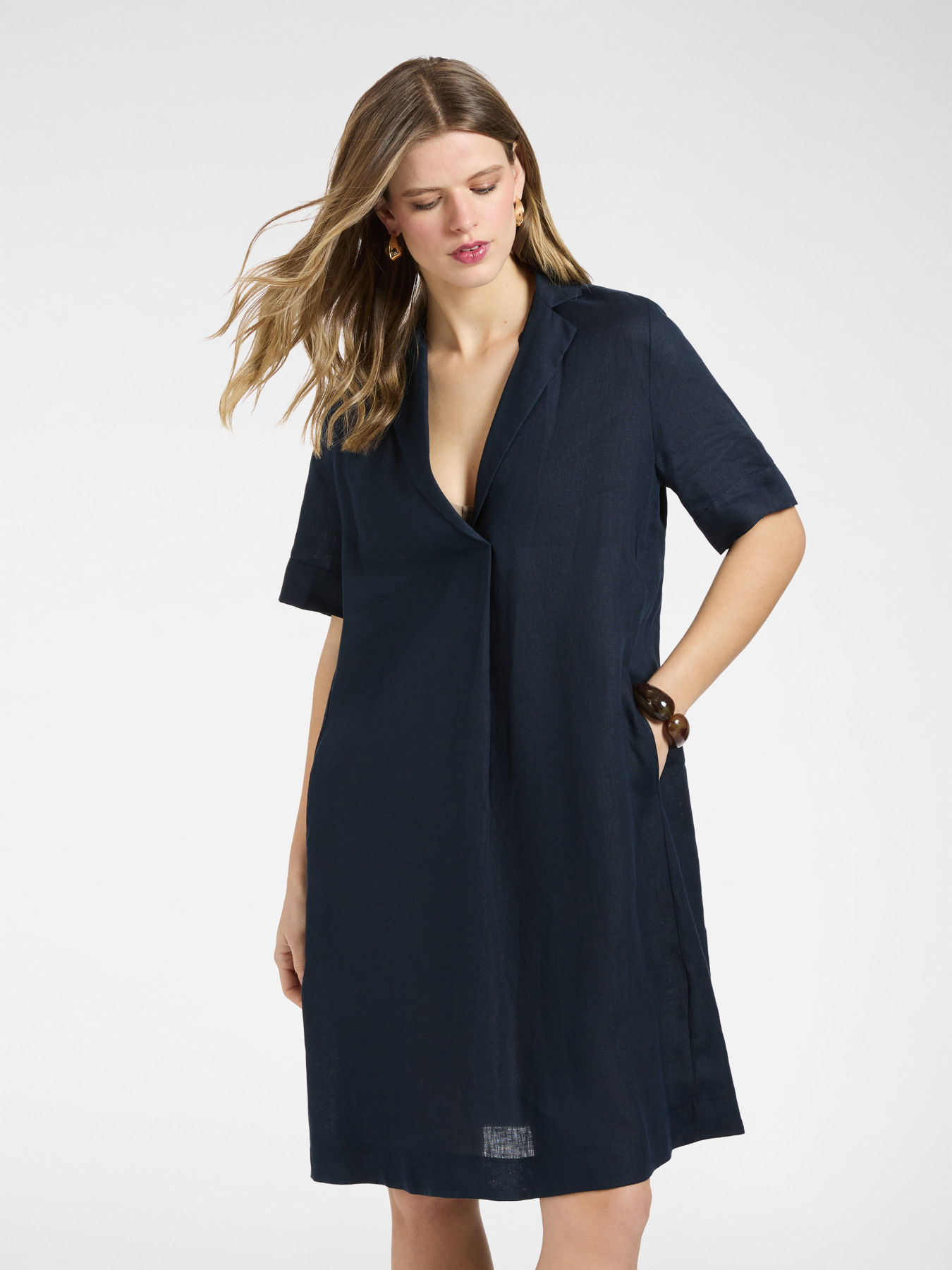 Short sleeve linen shirt dress image number 2