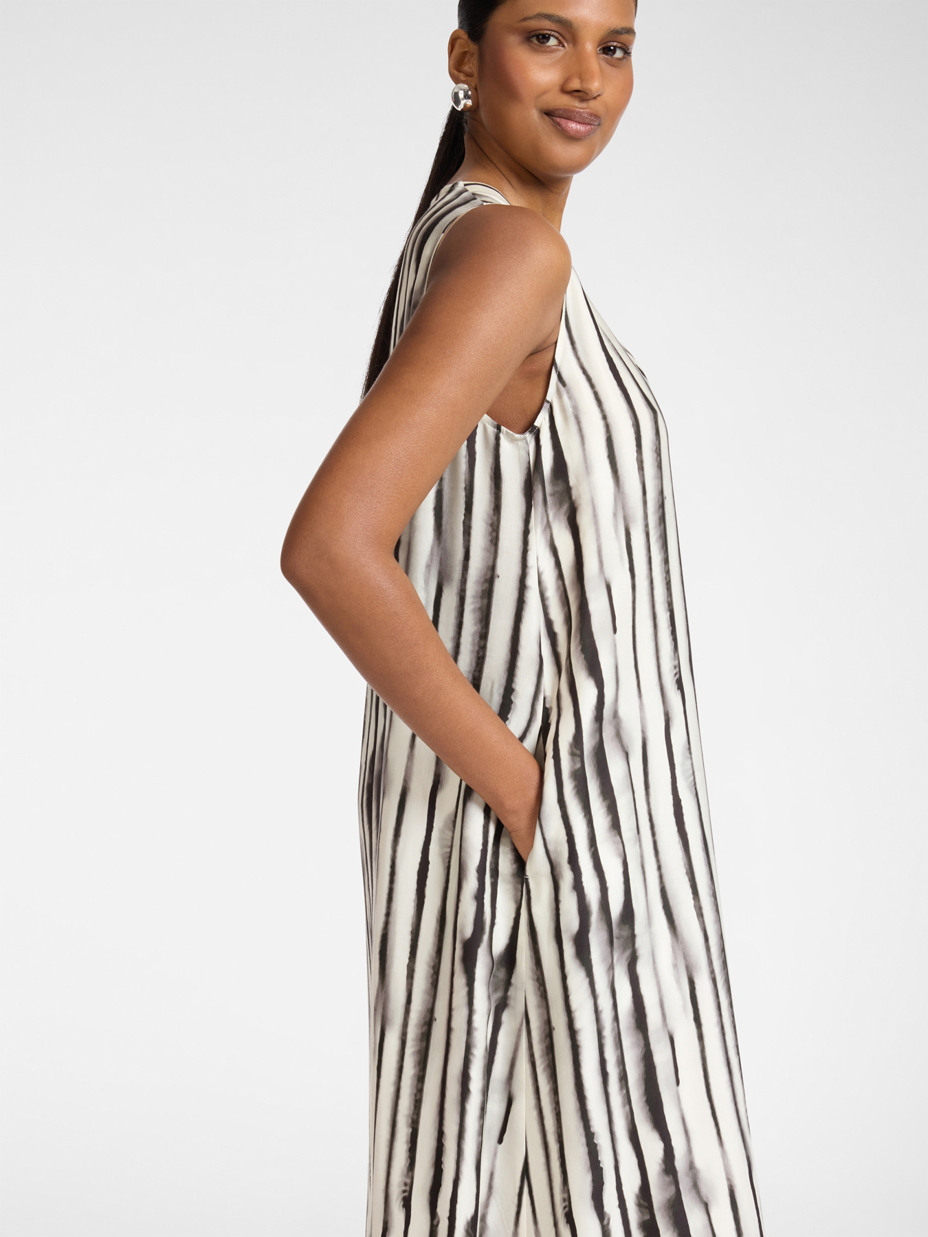 Abito linea ad A raso stampato image number 3