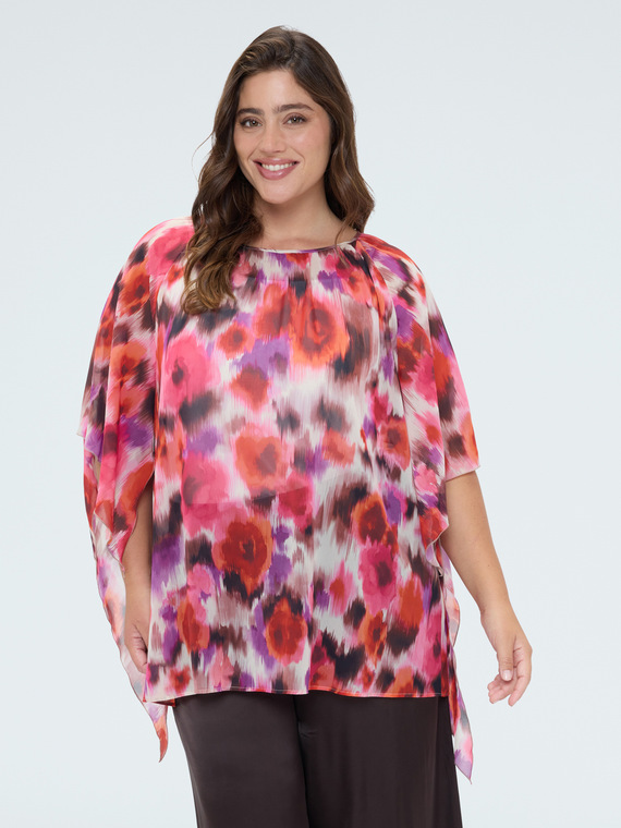 Tunika aus Georgette mit Aquarell-Print