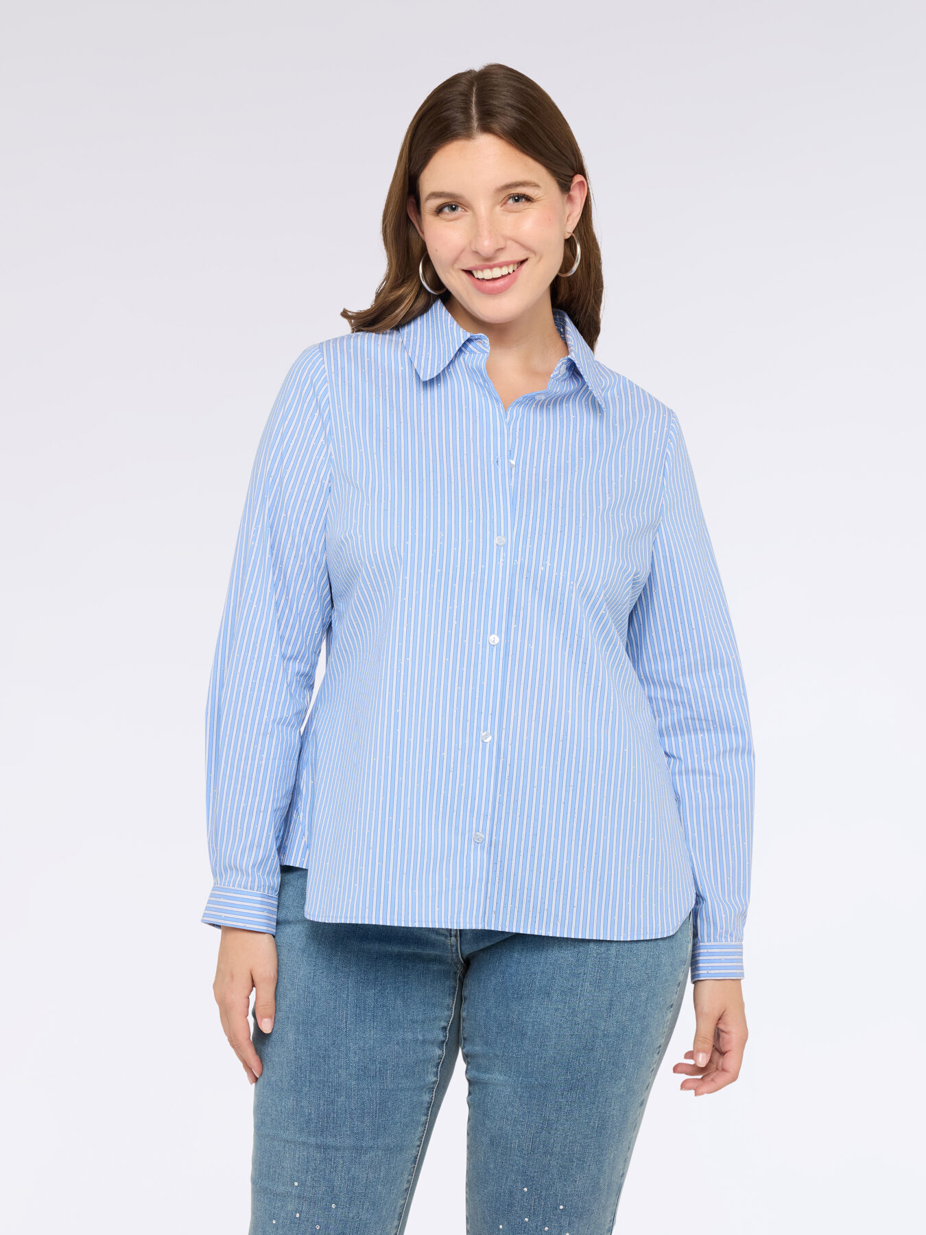 Striped cotton blend shirt with sparkle details image number 0