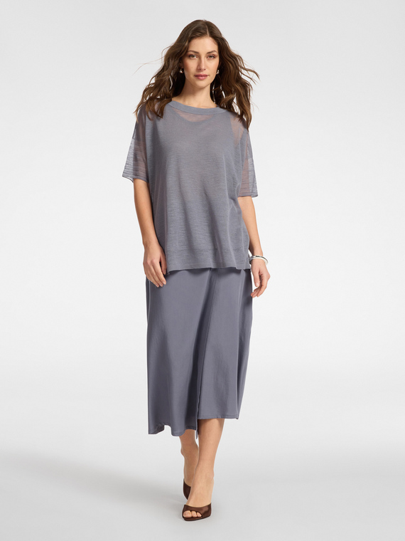 Jupe midi asym&eacute;trique en lyocell
