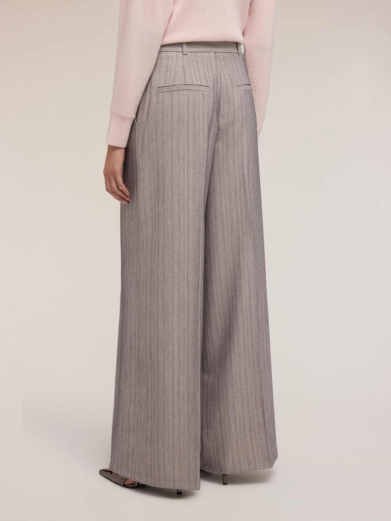 Pinstriped palazzo pants with belt image number 1