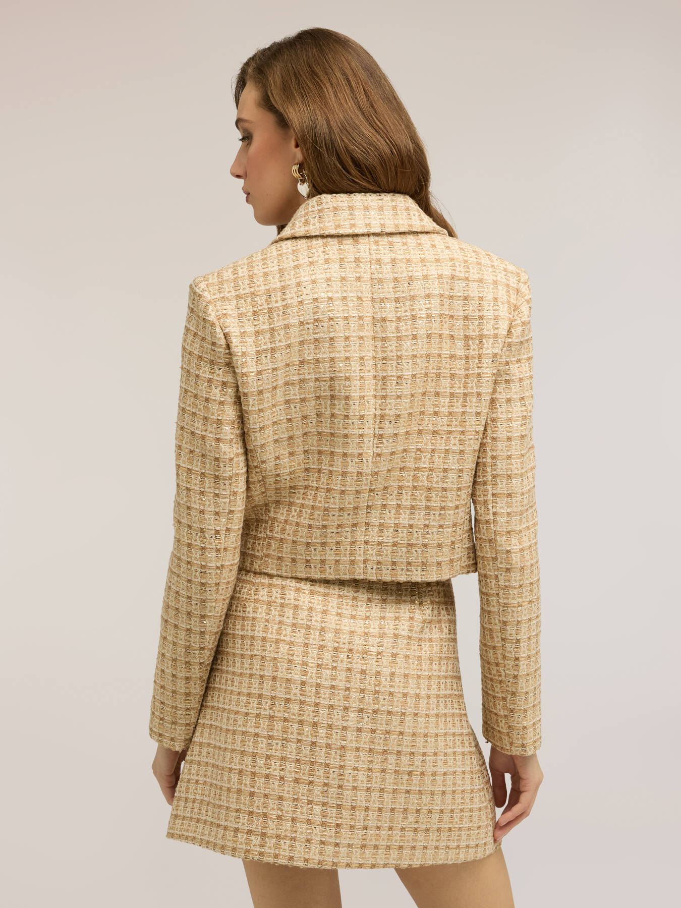 Double-breasted cropped jacket in boucl&eacute; image number 1