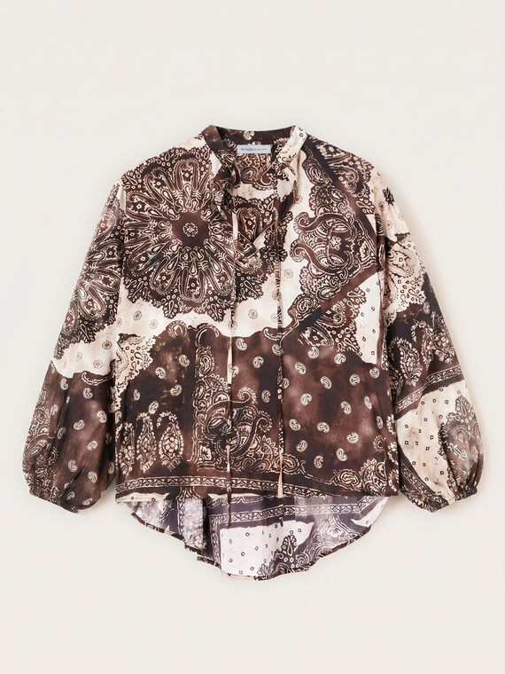 Poplin blouse with print and balloon sleeves