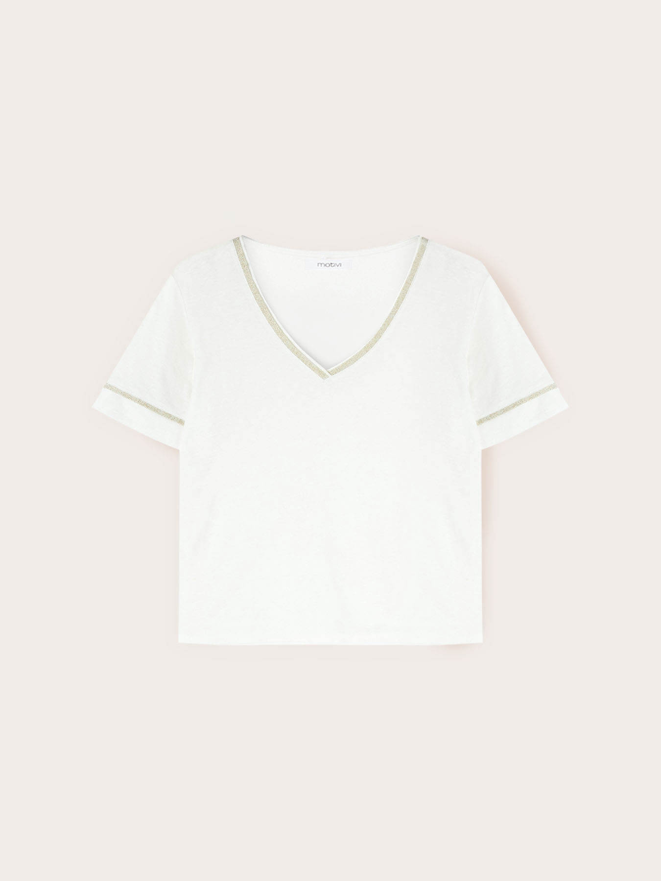 T-Shirt aus Leinenmischung mit goldfarbenen Profilen image number 4
