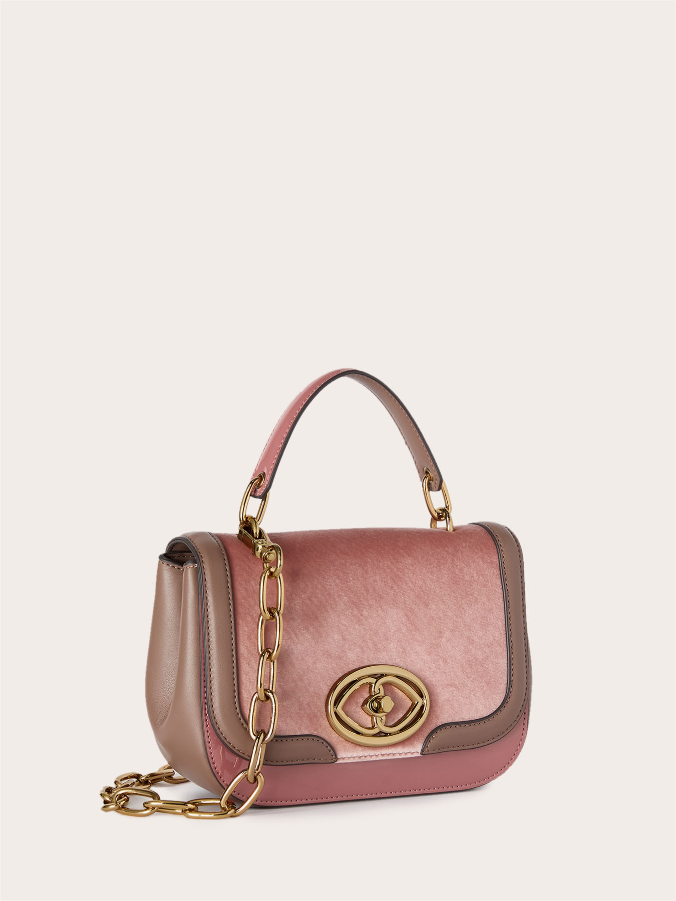 Shoulder bag in coated fabric and velvet image number 3