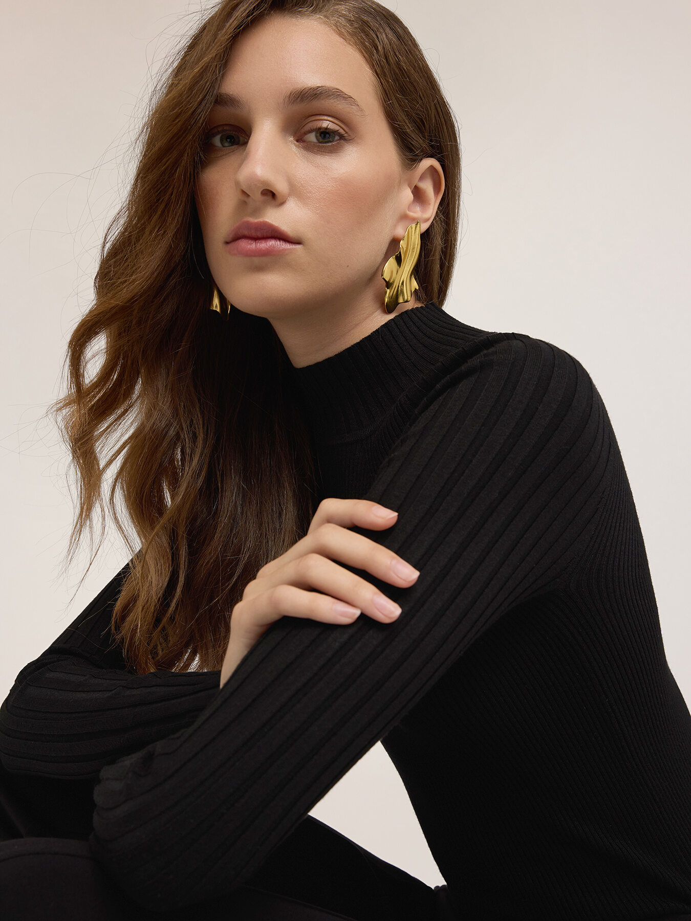 Fitted ribbed turtleneck sweater image number 0