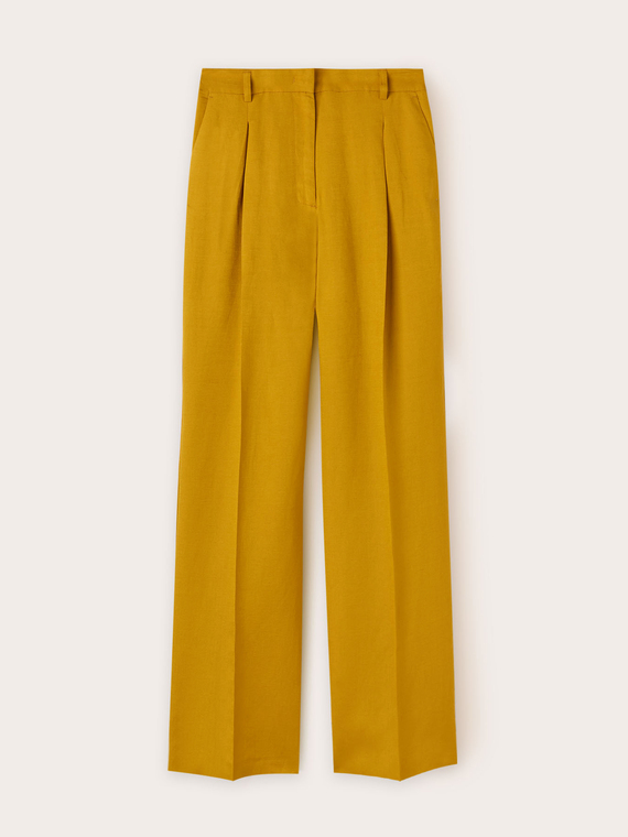 Linen viscose palazzo trousers with pleating
