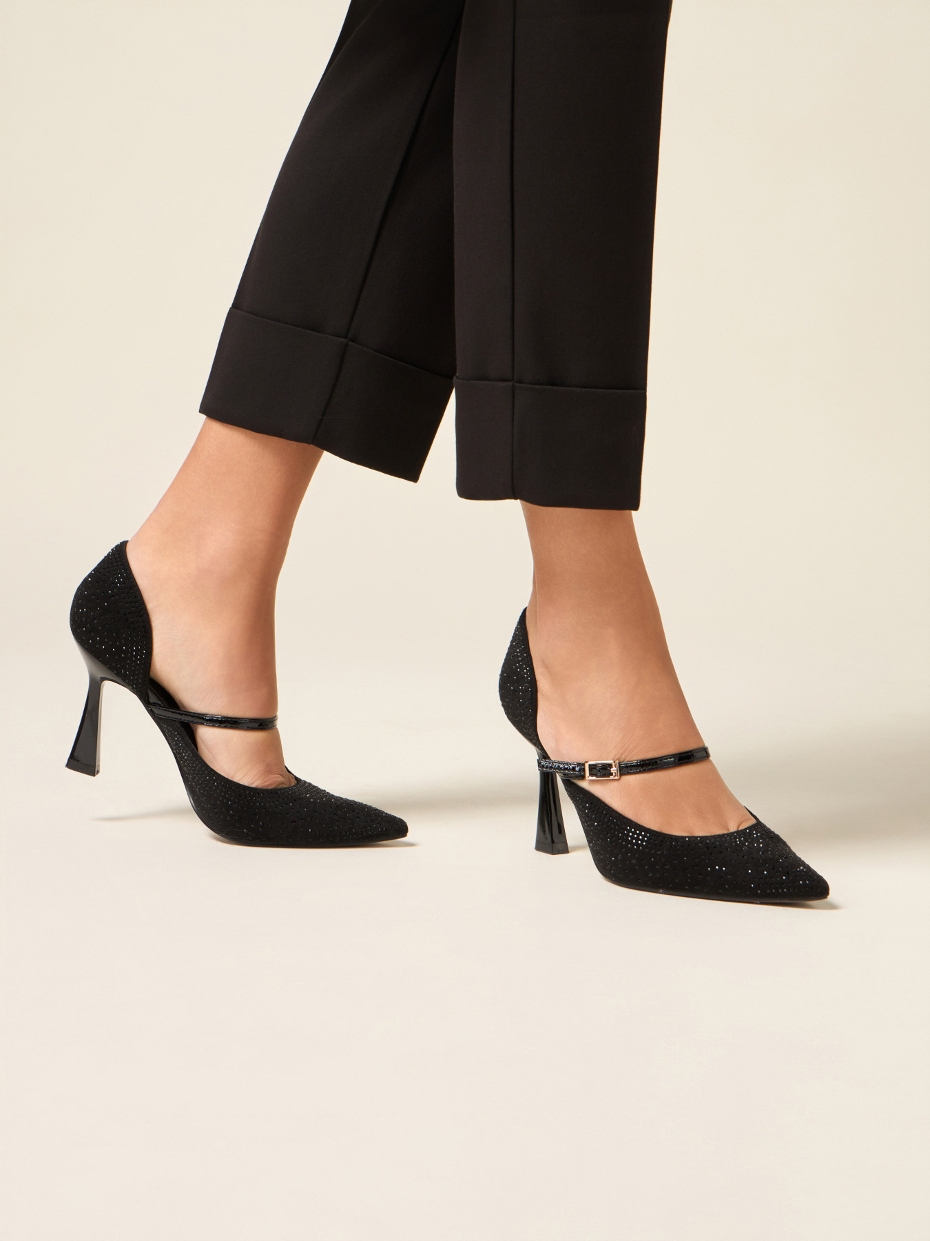 Pumps with appliqués and ankle strap image number 0