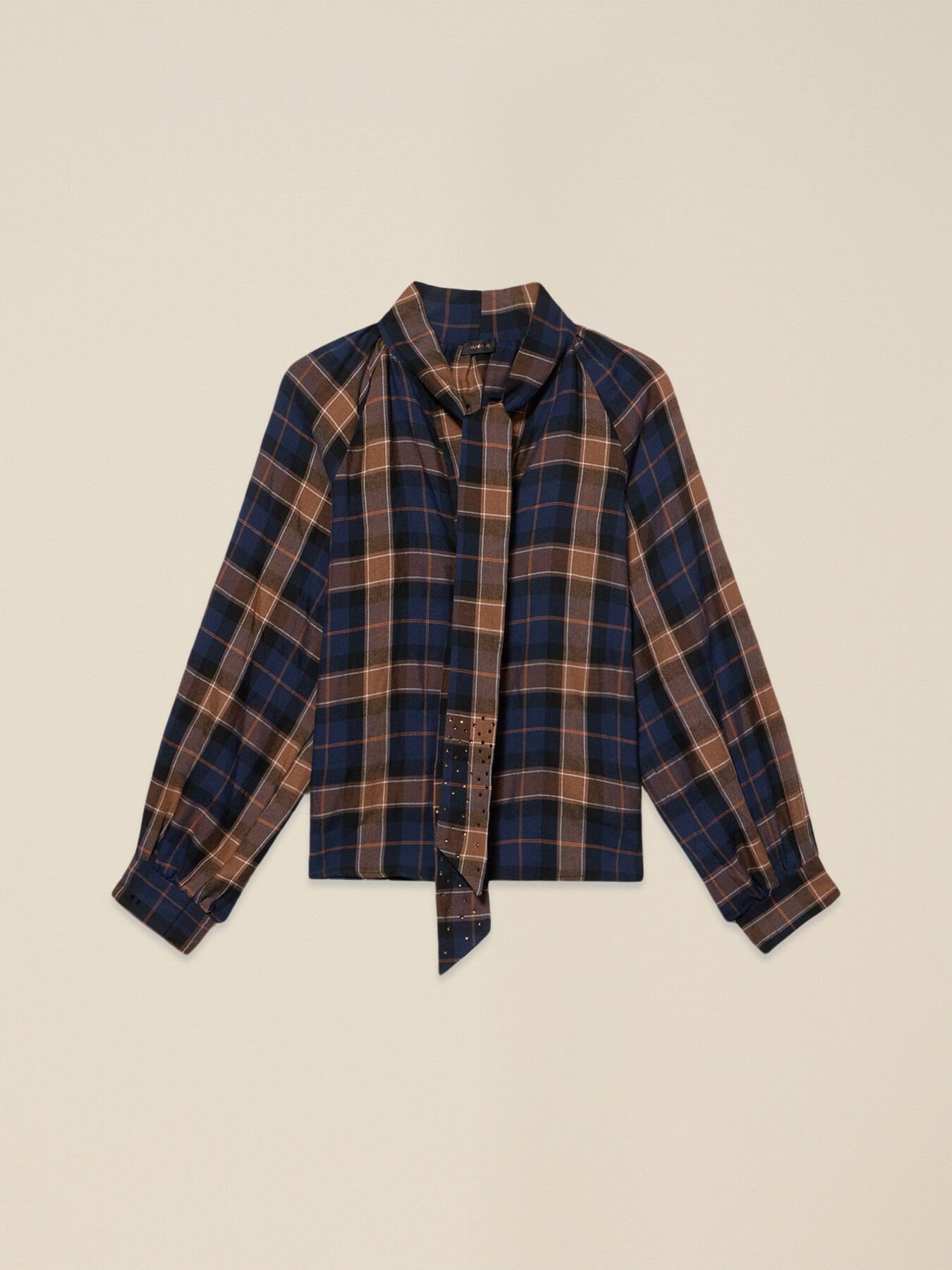 Blusa check con fiocco image number 3