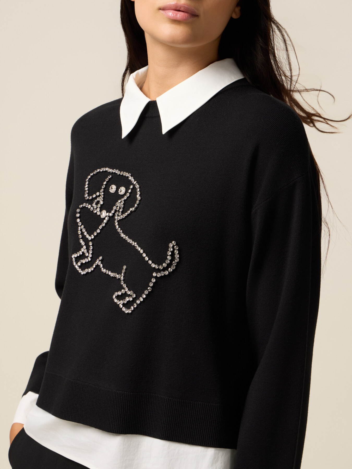 Pullover mit Zopfmuster und Kragen image number 2