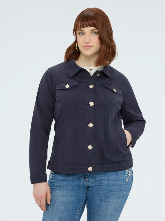 Denim jacket with decorative buttons