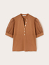 T-shirt with keyhole and broderie anglaise sleeves image number 4