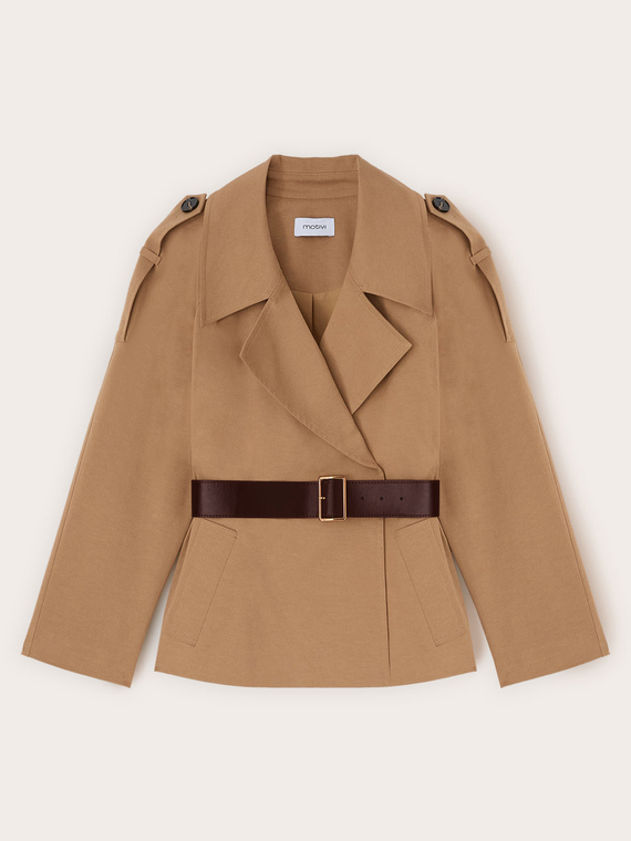 Short lyocell blend trench coat with belt