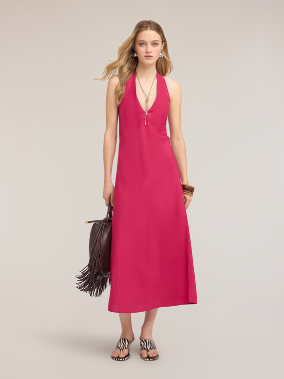 Robe longue trap&egrave;ze en m&eacute;lange de lin