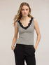 Striped top with lace trim image number 0