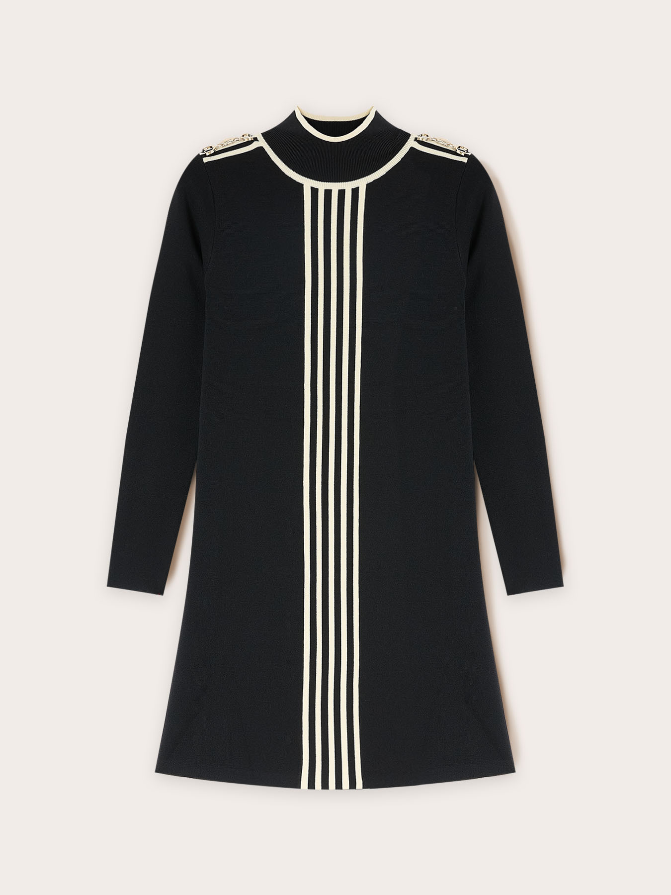 Short knit dress with contrasting color trim image number 4