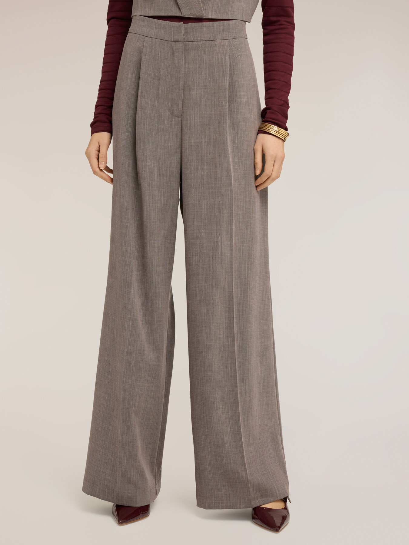 Palazzo pants in yarn-dyed fabric image number 2