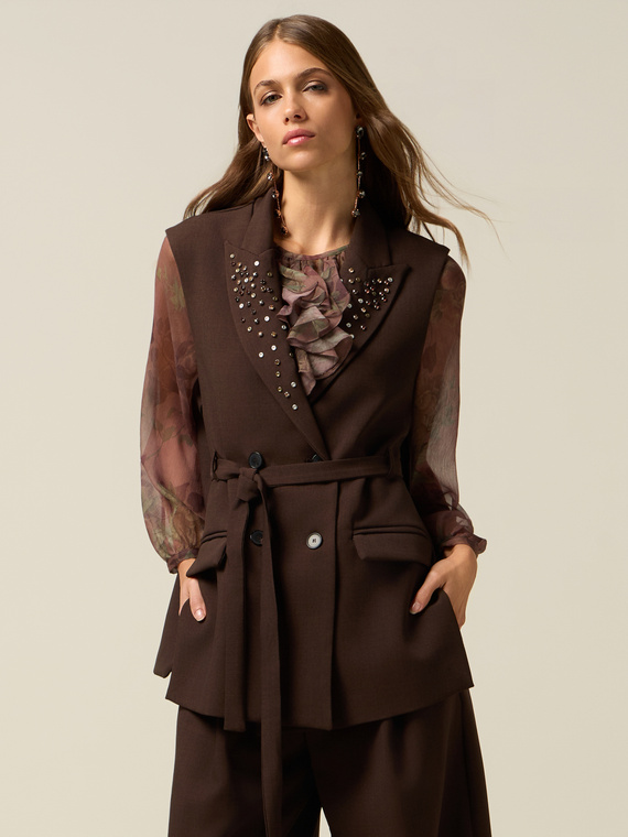 Gilet doppiopetto con borchie e castoni