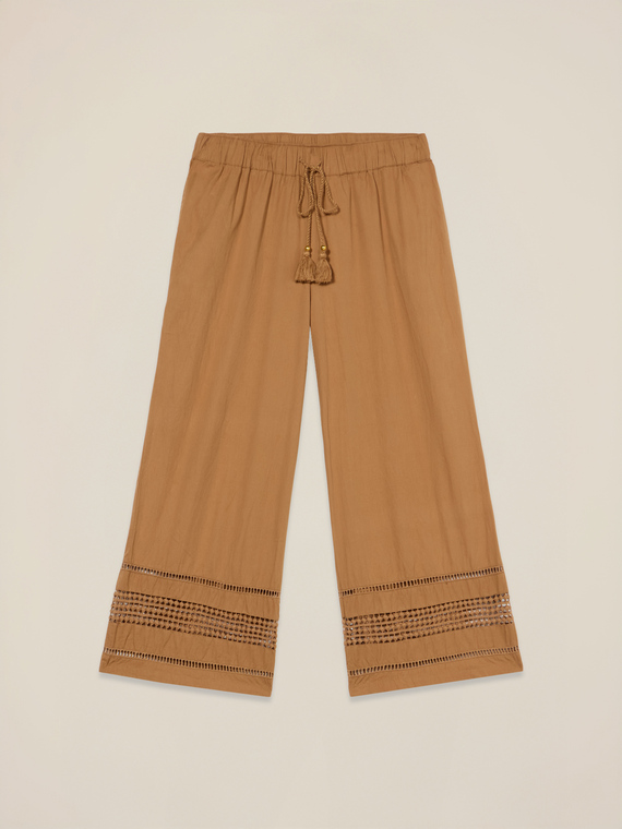 Muslin trousers with lace insert