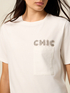 T-shirt with jewel embroidery and pocket image number 2