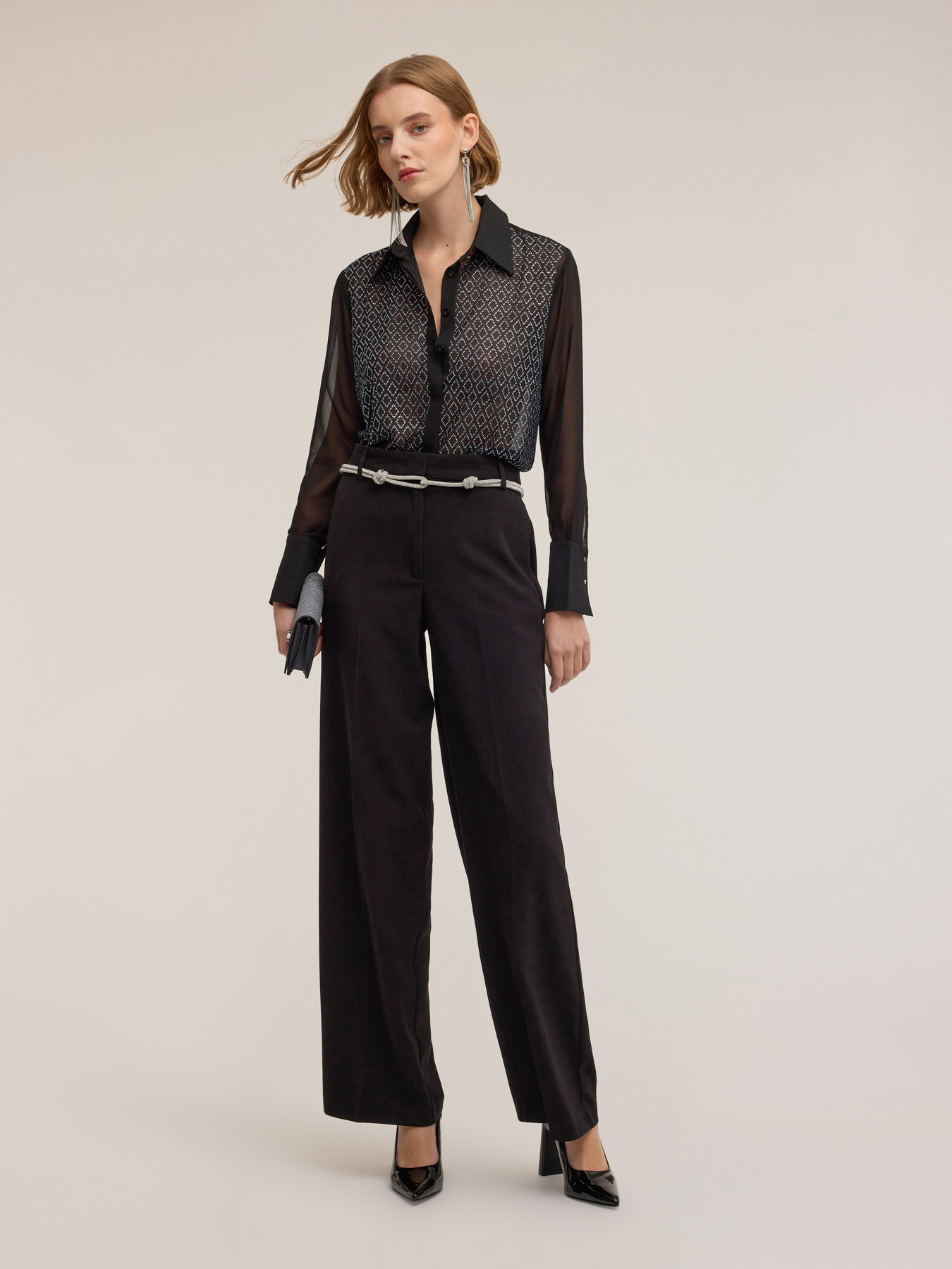 Shirt with geometric rhinestone appliqué image number 2