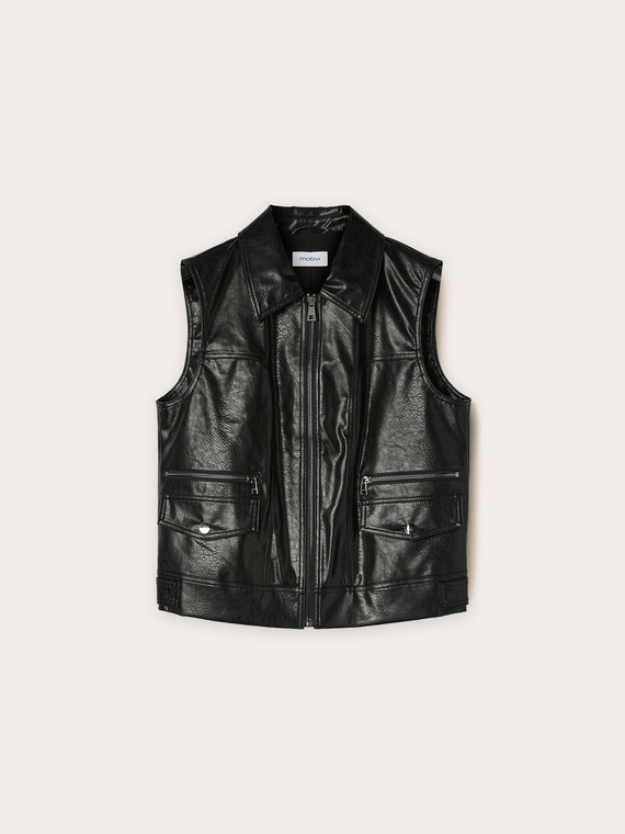 Biker vest in coated fabric