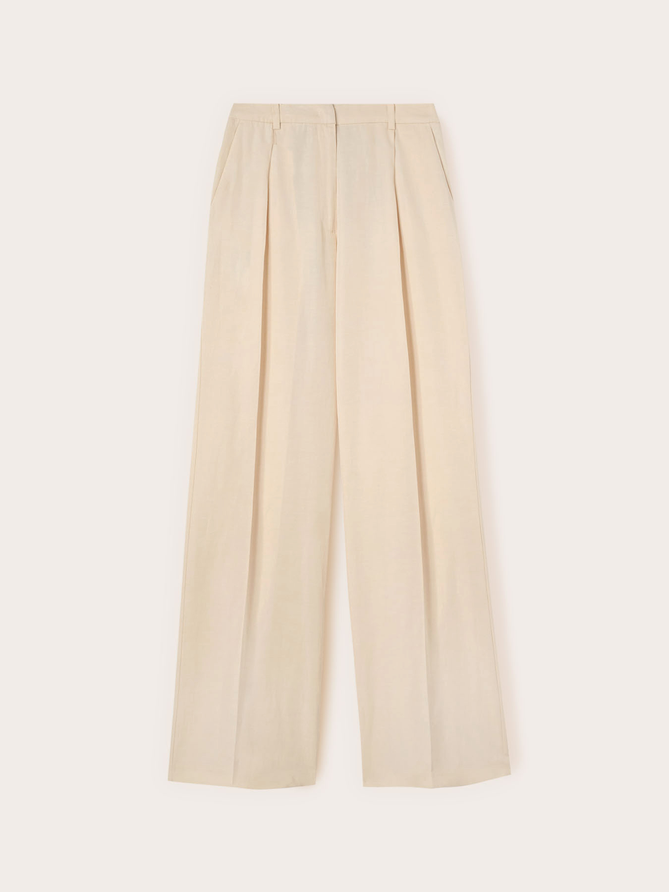 Wide-leg linen blend trousers with pleats image number 4