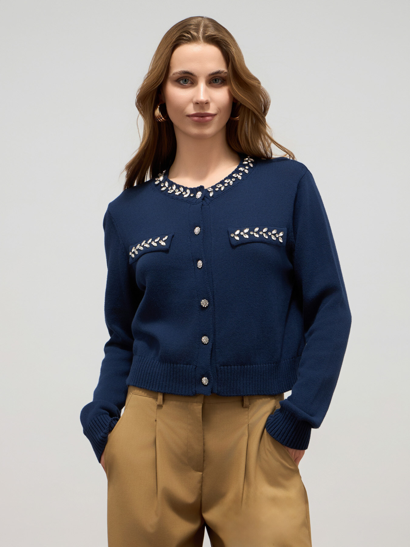 Cotton blend cardigan with jewel details image number 0