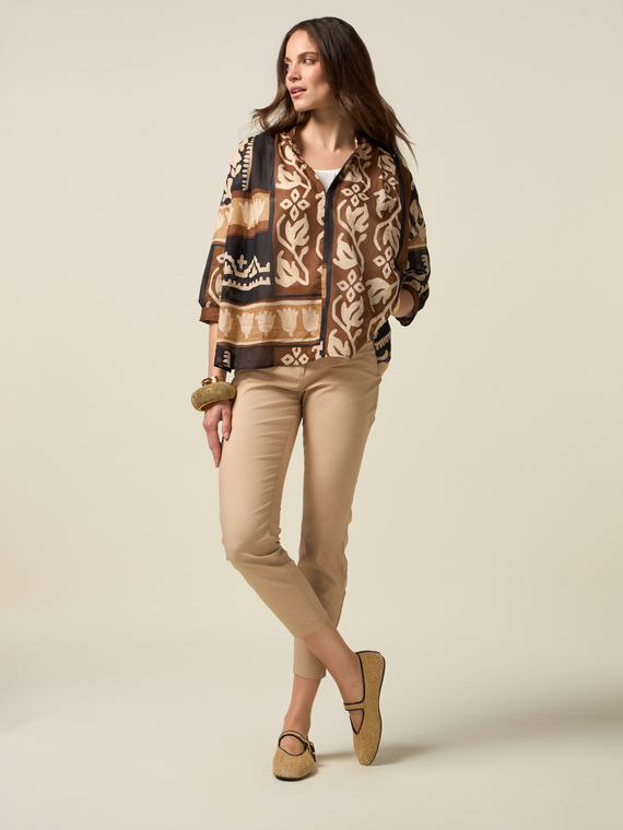 Skinny cotton blend trousers