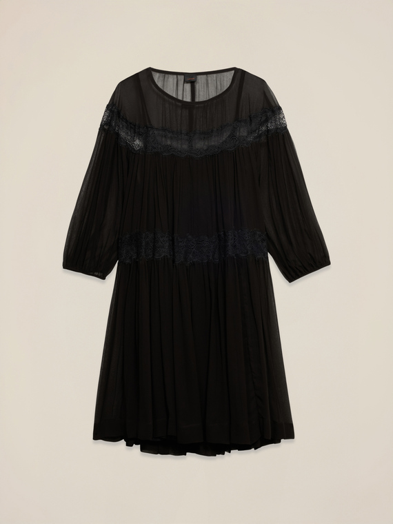 Vestito flare in creponne con pizzo