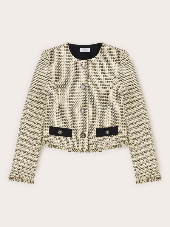Boucl&eacute; jacket with contrasting buttons