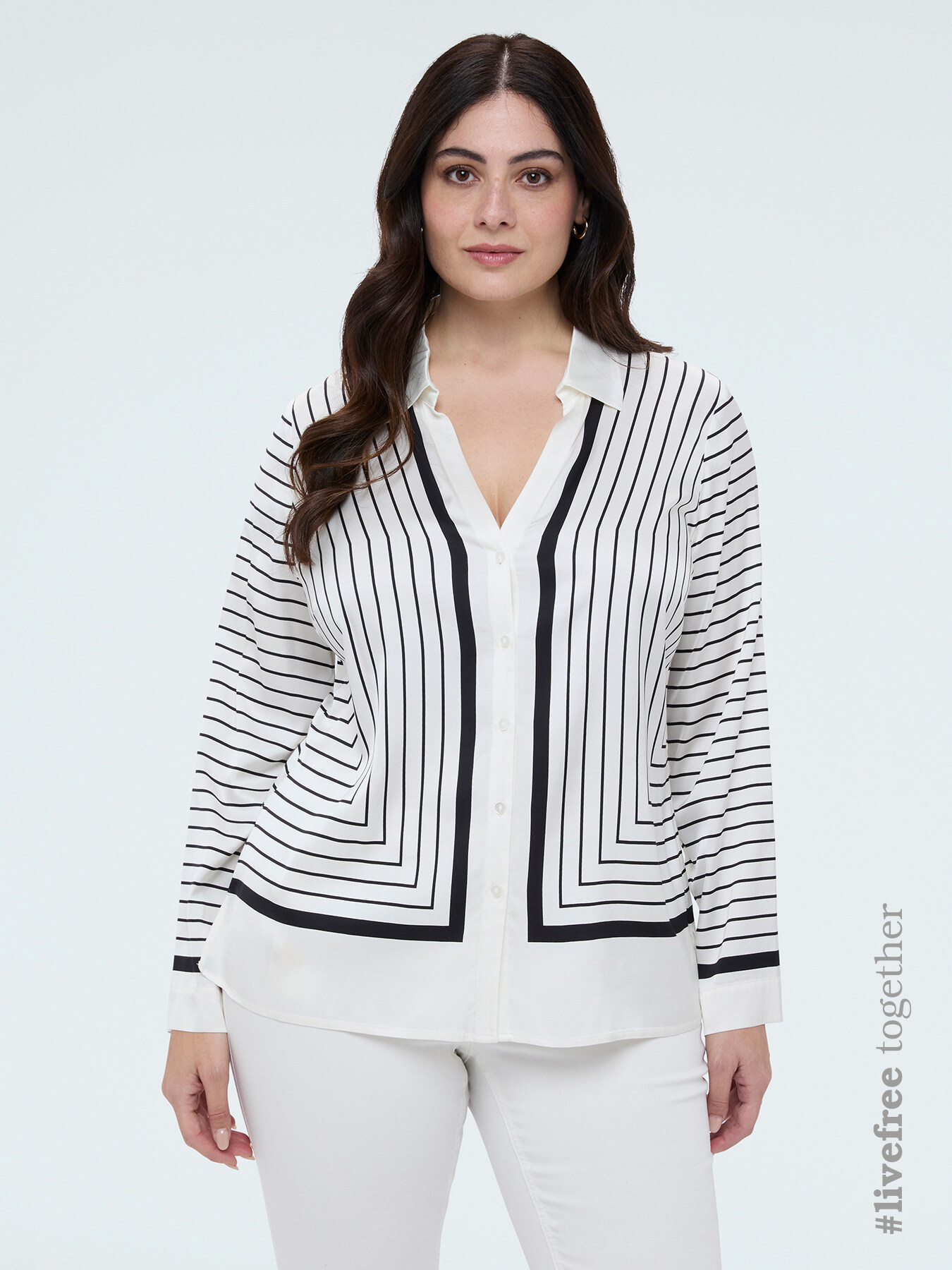 V-neck striped shirt image number 0