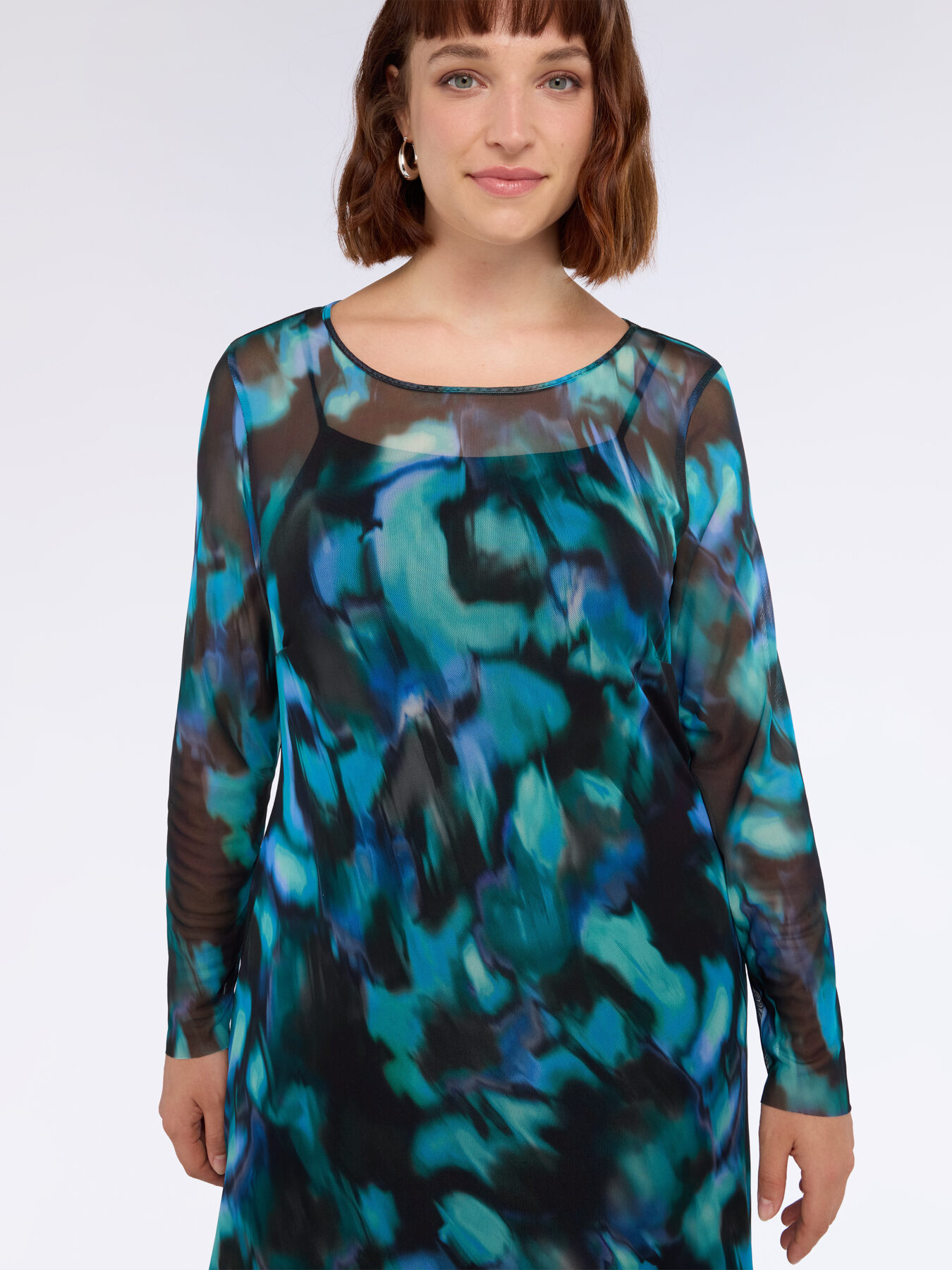 Langes Tüllkleid mit Farbverlauf-Print image number 2