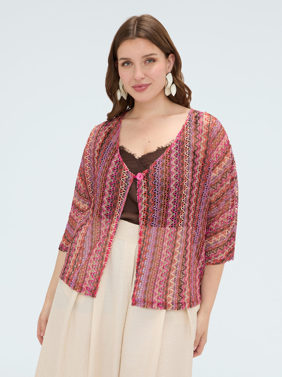 Kimono corto a rayas efecto crochet