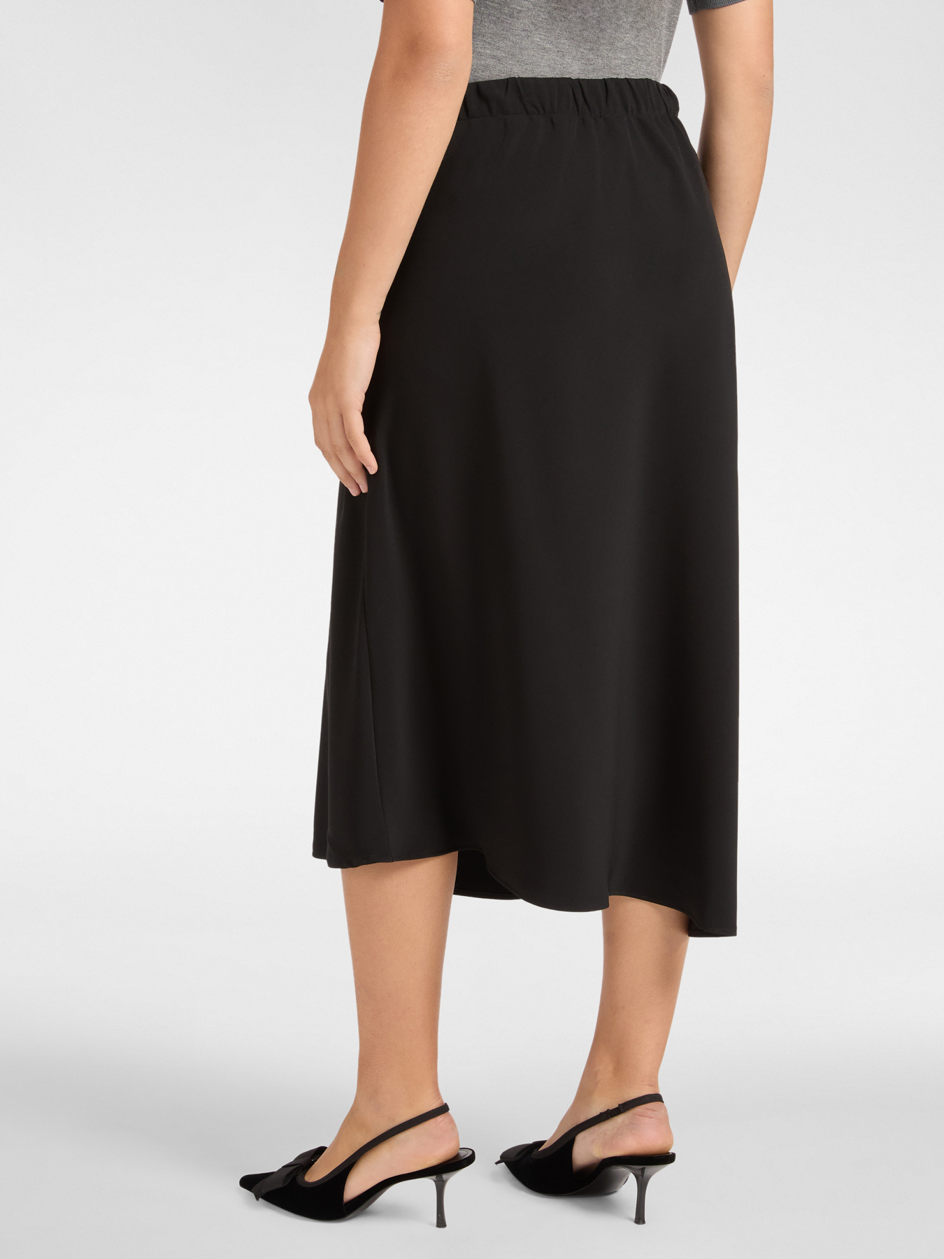 Asymmetrical skirt in stretch cady image number 1