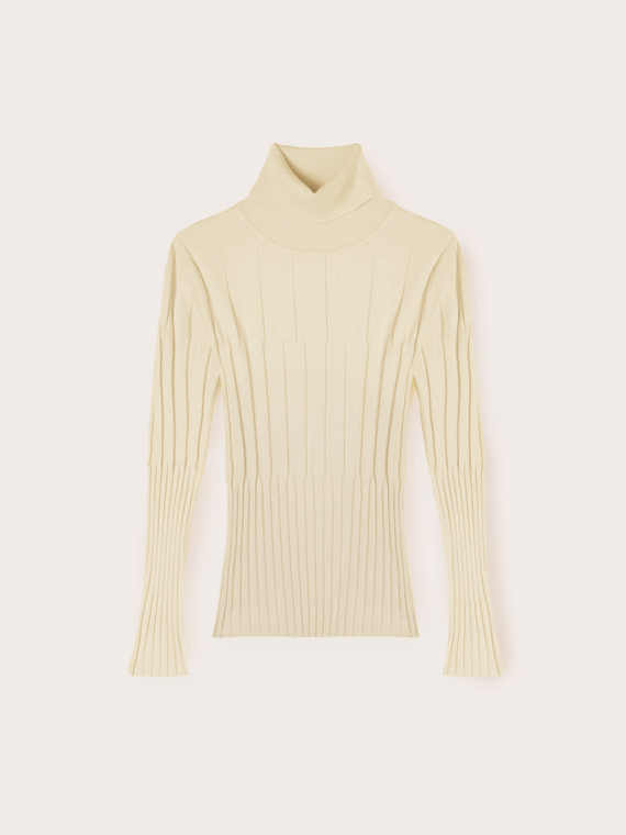 Turtleneck sweater with asymmetrical ribbed knit
