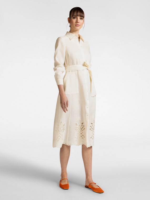 Linen dress with embroidered hem