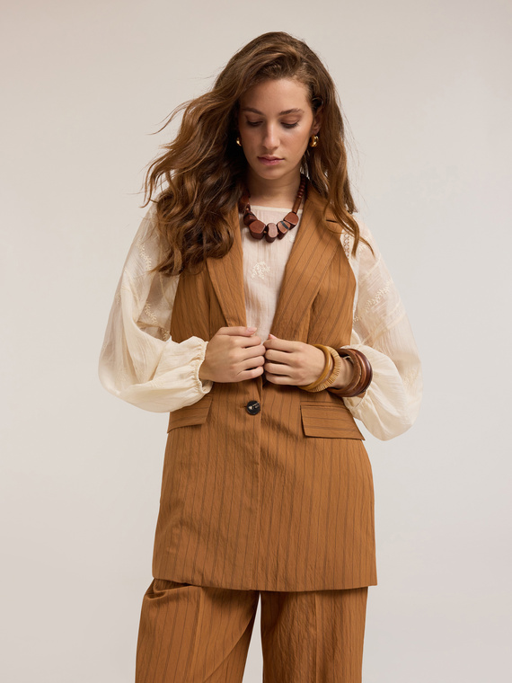 Gilet monopetto gessato misto modal